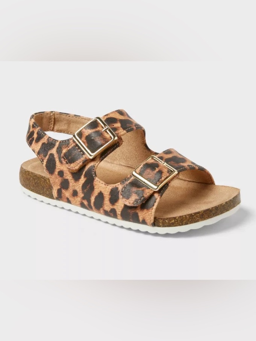 Cat & Jack Leopard Print Double Buckle Sandals - Brown/Black